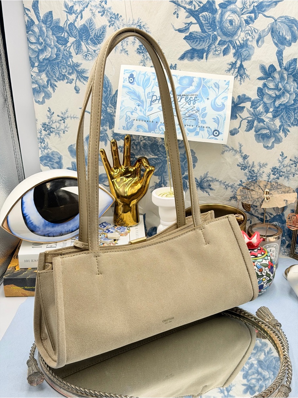 🆕 OROTON 🧿 NWT Mille Suede Baguette, Caper Light Tan - Picture 6 of 16